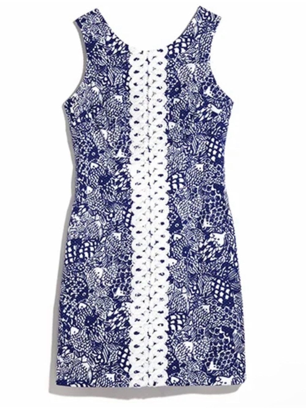 Lilly Pulitzer & Target Upstream Fish Print Shift Dress Navy White Lace Size 12 - Picture 2 of 6